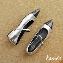 Load image into Gallery viewer, Silver-Shiny-Leather-Maryjanes-with-Metallic-Toe-Cap-product-shots
