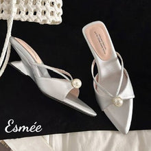 將圖片載入圖庫檢視器 Silver-Silk-High-Heel-Mules-with-Pearl-Design-product-shots

