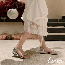 Load image into Gallery viewer, Silver-Silk-Sandals-with-Pearl-Design-model-shots
