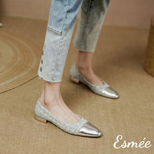 Load image into Gallery viewer, Silver-Tweed-Fabrics-Flats-with-Metallic-Toe-Cap-model-shots
