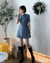 Load image into Gallery viewer, Steel-Blue-Cotton-One-Piece-with-Bow-Knot-model-shots-1
