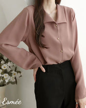 Load image into Gallery viewer, Tea-Rose-Korean-Chiffon-Shirt-with-Golden-Button-model-shots-1
