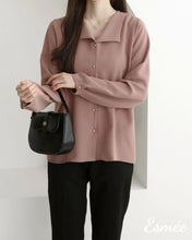 Load image into Gallery viewer, Tea-Rose-Korean-Chiffon-Shirt-with-Golden-Button-model-shots-3
