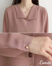 Load image into Gallery viewer, Tea-Rose-Korean-Chiffon-Shirt-with-Golden-Button-model-shots-4
