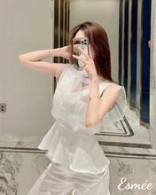 Load image into Gallery viewer, White-Cotton-Blouse-with-Chiffon-Design-model-shots
