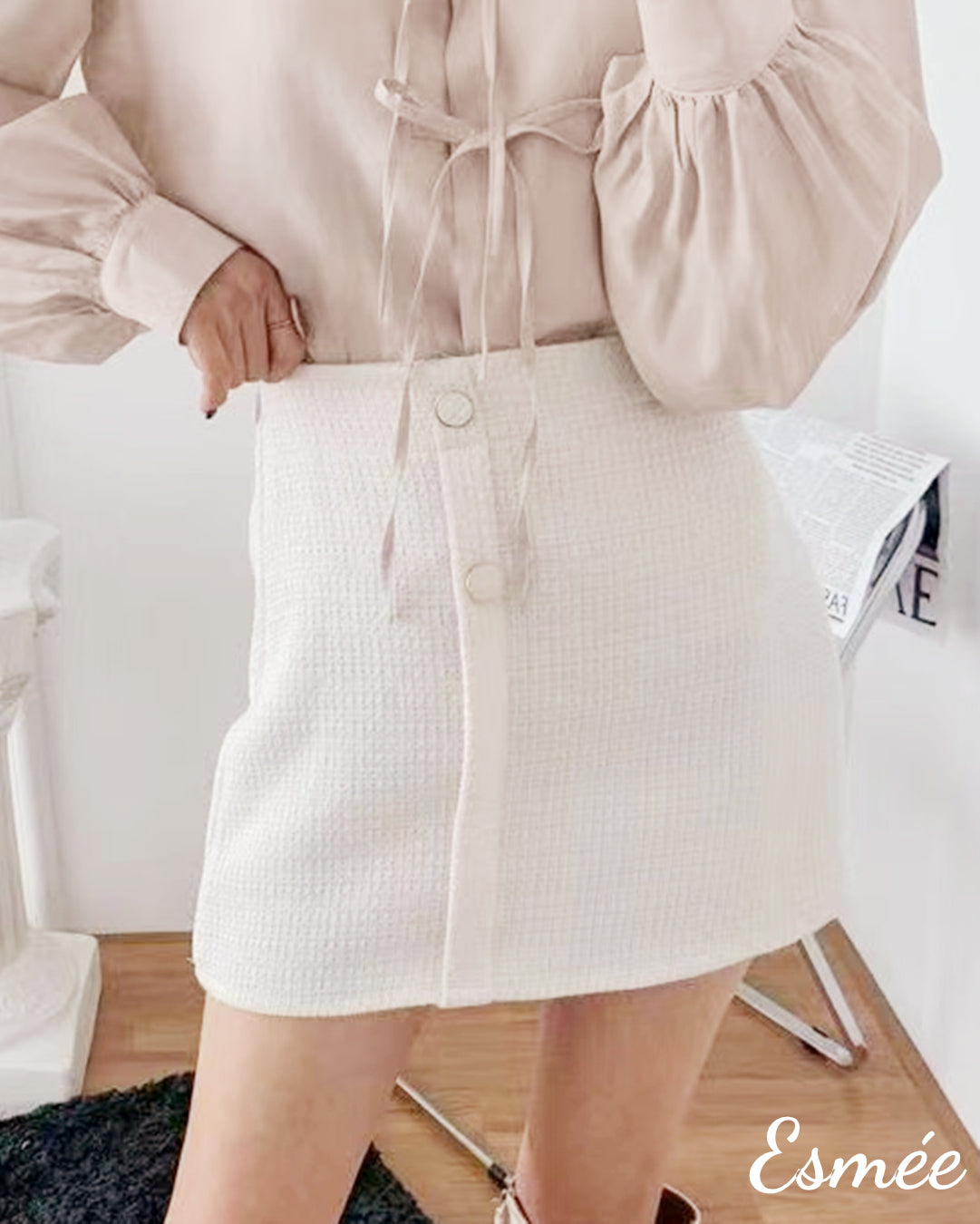 Korean Cotton A Line Skirt with Button Design