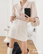 Load image into Gallery viewer, White-Korean-Cotton-A-Line-Skirt-with-Button-Design-model-shots-2
