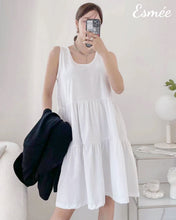 Load image into Gallery viewer, White-Korean-Cotton-One-Piece-Dress-with-Sleeveless-Design-model-shots-2
