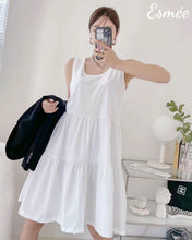 Load image into Gallery viewer, White-Korean-Cotton-One-Piece-Dress-with-Sleeveless-Design-model-shots-3
