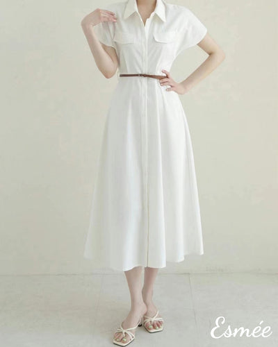 White-Korean-Cotton-One-Piece-with-Shirt-and-Belt-Design-model-shots