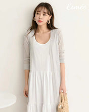 Load image into Gallery viewer, White-Korean-Cotton-One-Piece-Long-Midi-Dress-with-Sleeveless-Design-model-shots-1
