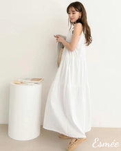 Load image into Gallery viewer, White-Korean-Cotton-One-Piece-Long-Midi-Dress-with-Sleeveless-Design-model-shots
