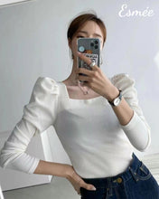 Load image into Gallery viewer, White-Korean-Cotton-Top-with-Puffed-Sleeves-and-U-Shaped-Neckline-Design-model-shots-2
