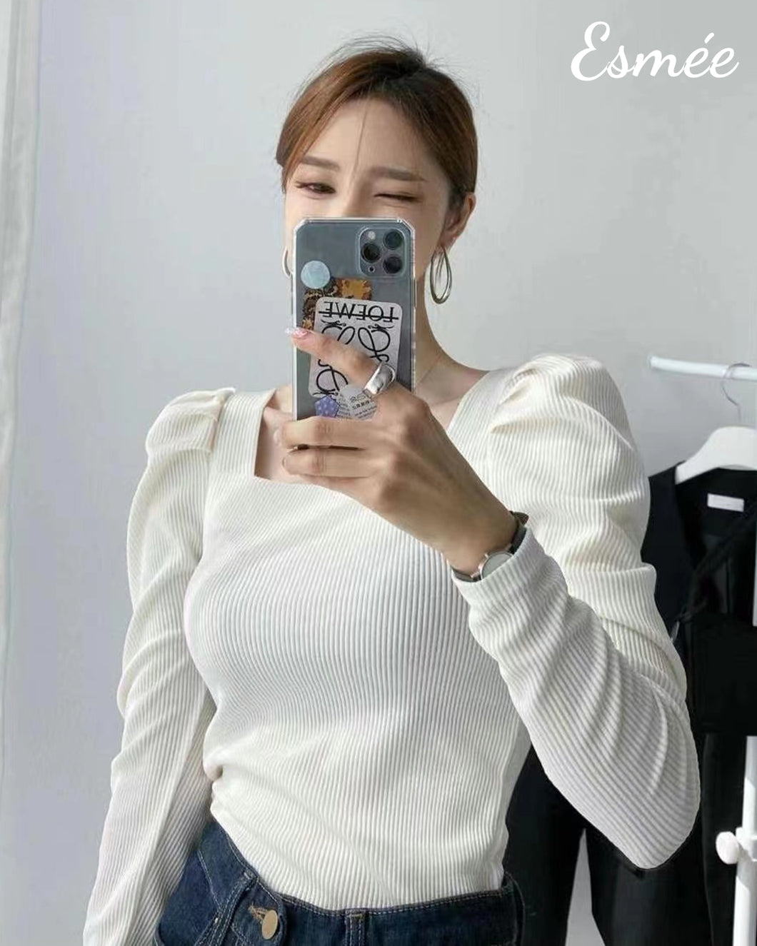 White-Korean-Cotton-Top-with-Puffed-Sleeves-and-U-Shaped-Neckline-Design-model-shots