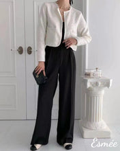 Load image into Gallery viewer, White-Korean-Textured-Tweed-Fabrics-Cropped-Jacket-model-shots-2
