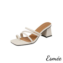 Load image into Gallery viewer, White-Leather-High-Heel-Mules-with-Roman-Straps-product-shots-white-background
