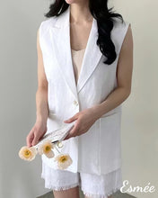 Load image into Gallery viewer, White-Linen-Waistcoat-with-Pocket-model-shots-2
