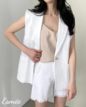 Load image into Gallery viewer, White-Linen-Waistcoat-with-Pocket-model-shots
