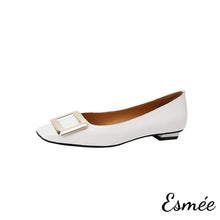 Load image into Gallery viewer, White-Patent-Leather-Flats-with-Metal-Buckle-product-shots-white-background
