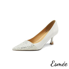 Load image into Gallery viewer, White-Patent-Leather-High-Heels-with-Glitter-Toe-Cap-Design-product-shots-white-background
