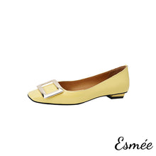 Load image into Gallery viewer, Yellow-Patent-Leather-Flats-with-Metal-Buckle-product-shots-white-background
