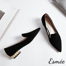 Load image into Gallery viewer, Black-pointed-toe-suede-loafers-pearl-series-product-shots
