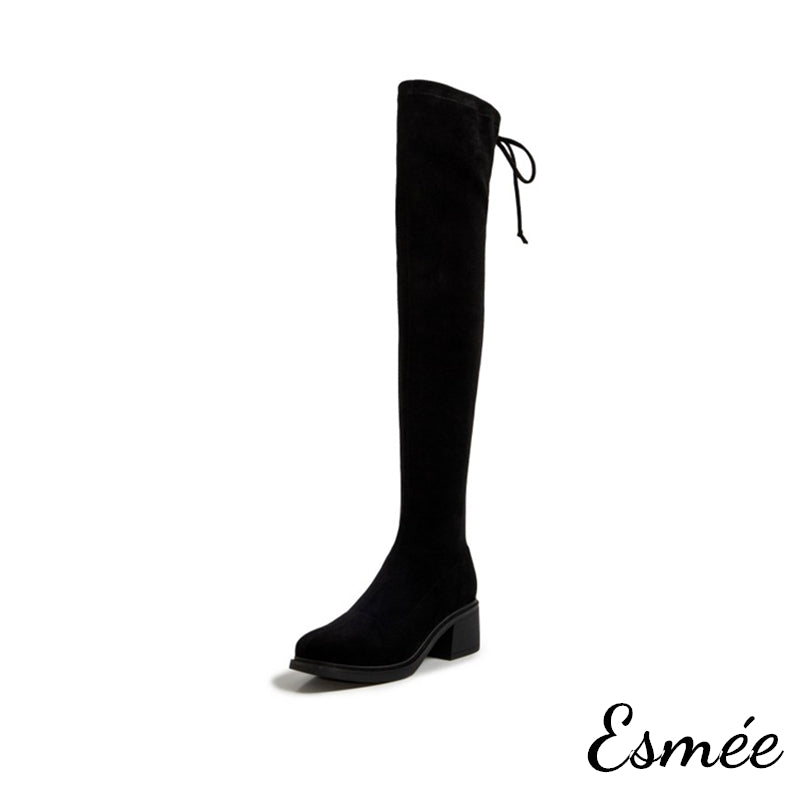 Black-long-boots-with-block-heels-product-shots-white-background