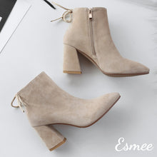 Load image into Gallery viewer, Apricot-Suede-Ankle-Boots-with-Block-Heels-product-shots
