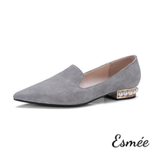 Load image into Gallery viewer, Grey-pointed-toe-suede-loafers-pearl-series-product-shots-white-background
