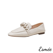 Load image into Gallery viewer, Beige-Lambskin-Leather-Loafers-with-Ribbon-Design-product-shots-white-background
