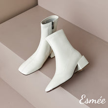 Load image into Gallery viewer, Beige-Leather-Ankle-Boots-with-5-cm-Block-Heels-product-shots
