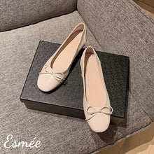 Load image into Gallery viewer, Beige-Leather-Flats-with-Bow-Knot-product-shots
