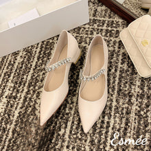 Load image into Gallery viewer, Beige-Leather-Flats-with-Diamond-Straps-product-shots
