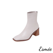 Load image into Gallery viewer, Beige-Leather-High-Heel-Ankle-Boots-product-shots-white-background
