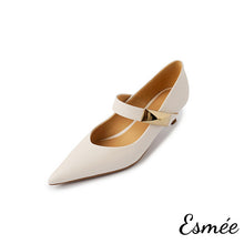 Load image into Gallery viewer, Beige-Leather-High-Heel-Maryjanes-with-Metal-Buckle-Design-product-shots-white-background
