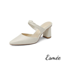 將圖片載入圖庫檢視器 Beige-Leather-High-Heel-Mules-with-Leather-Straps-product-shots-white-background
