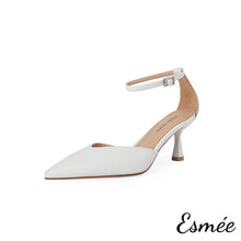 Load image into Gallery viewer, Beige-Leather-High-Heel-Sandals-with-Ankle-Straps-product-shots-white-background
