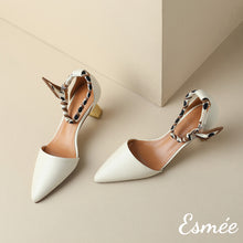 Load image into Gallery viewer, Beige-Leather-High-Heel-Sandals-with-Special-Design-Ankle-Straps-product-shots
