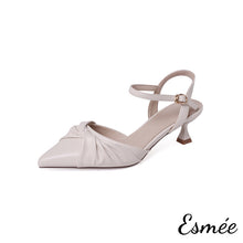 Load image into Gallery viewer, Beige-Leather-High-Heel-Sandals-with-Special-Design-product-shots-white-background
