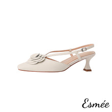 Load image into Gallery viewer, Beige-Leather-High-Heel-Slingback-with-Rosebud-Design-product-shots-white-background
