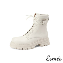 Load image into Gallery viewer, Beige-Leather-Marten-Boots-with-Thicken-Outsole-Design-product-shots-white-background
