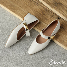 Load image into Gallery viewer, Beige-Leather-Maryjanes-with-Metal-Buckle-Design-product-shots
