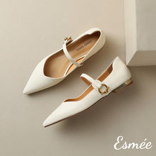 Load image into Gallery viewer, Beige-Leather-Maryjanes-with-Metal-Buckle-product-shots
