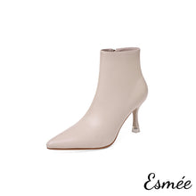 將圖片載入圖庫檢視器 Beige-Leather-Pointed-Toe-Ankle-Boots-with-Stiletto-Heels-product-shots-white-background
