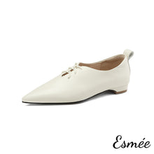 Load image into Gallery viewer, Beige-Leather-Pointed-Toe-Oxford-Shoes-product-shots-white-background
