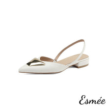 Load image into Gallery viewer, Beige-Leather-Slingback-with-Triangular-Metal-Buckle-product-shots-white-background
