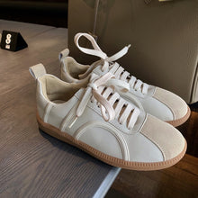 Load image into Gallery viewer, Beige-Leather-Sneakers-with-Suede-Toe-Cap-product-shots
