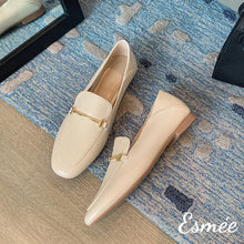 Load image into Gallery viewer, Beige-Loafers-with-Metal-Bar-Design-product-shots
