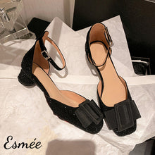 將圖片載入圖庫檢視器 Black-Bling-Fabrics-High-Heel-Sandals-with-Ankle-Straps-and-Bow-Knot-product-shots
