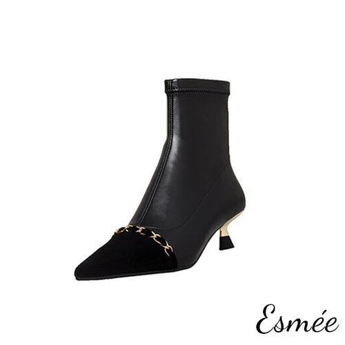 Black-Leather-Ankle-Boots-with-Black-Pointed-Toe-and-Chain-Design-product-shots-white-background